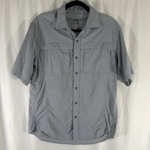 REI Fishing Shirt Men's Small Grey Nylon Hiking Breathable Button Up Pockets